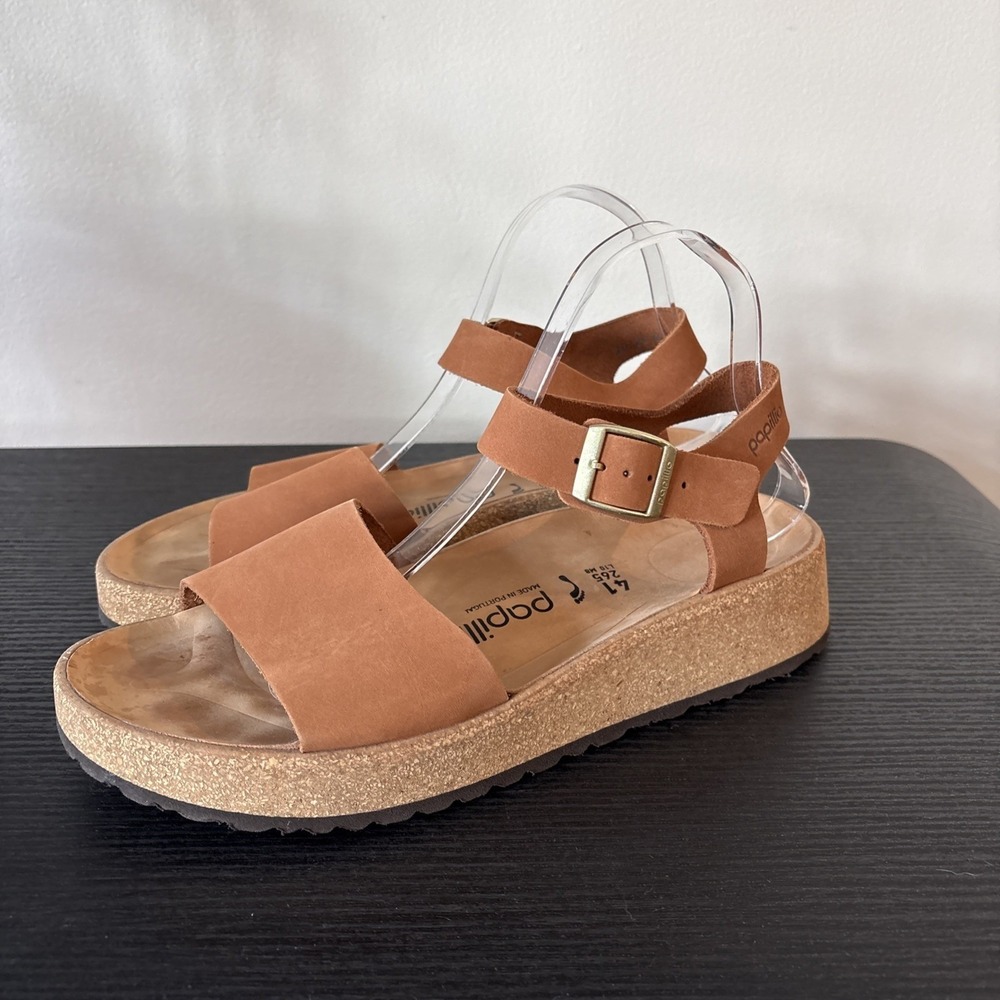 Papillio Birkenstock Glenda Tan Nubuck Leather Platform Wedge Sandals 41 L10 M8